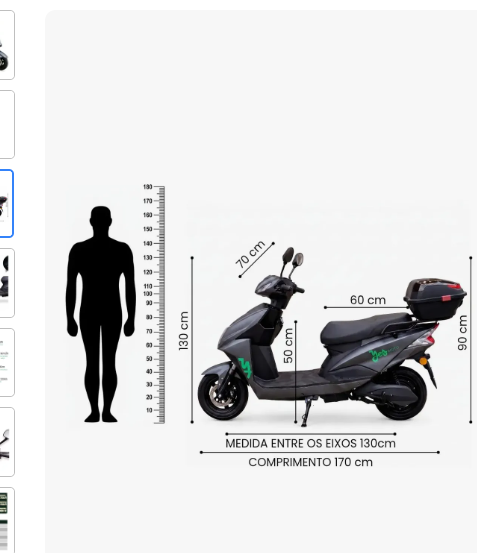 Scooter elétrica — dimensões e vista lateral